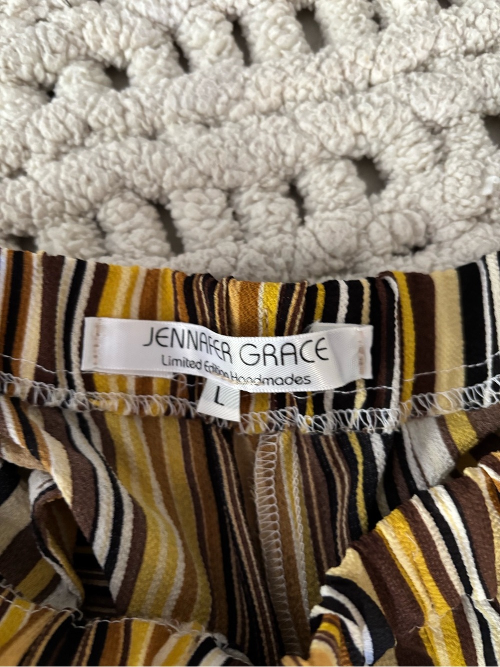 Jennafer Grace Yellow and brown Striped Caftan and wide leg pant set: Bohemian - Picture 5 of 9